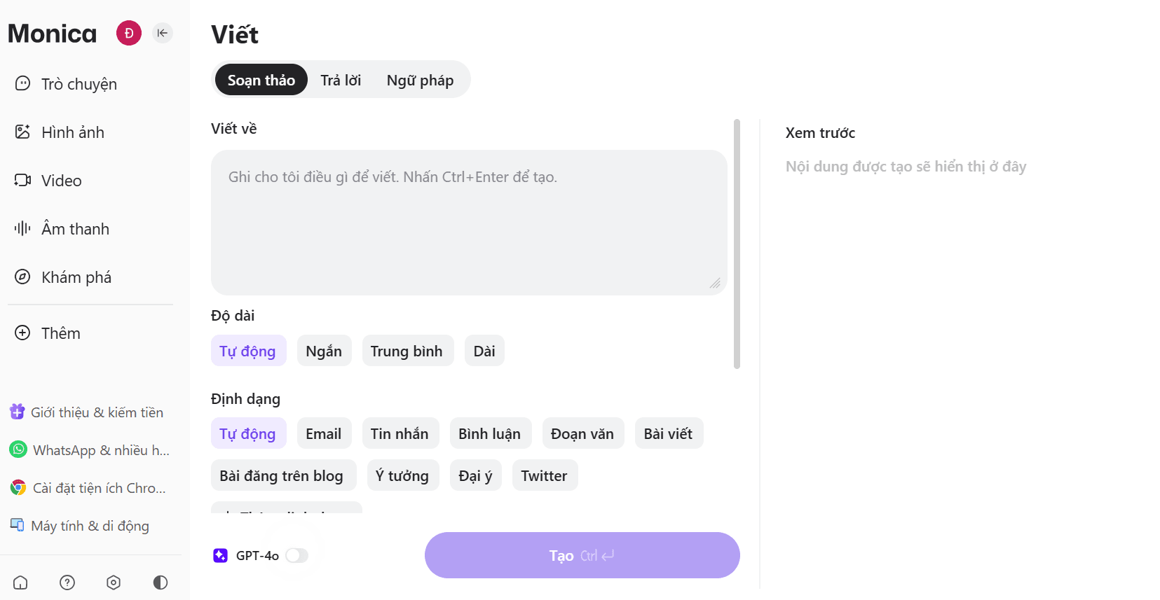 tính năng viết của tài khoản