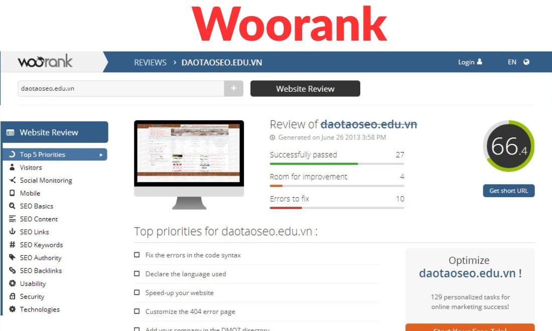 Woorank là công cụ thay thế similarweb tốt nhất 2025 đối với nhiều Seoer và Maketer 