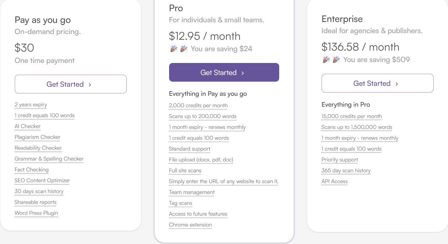 so sánh giá và tính năng các gói Originality