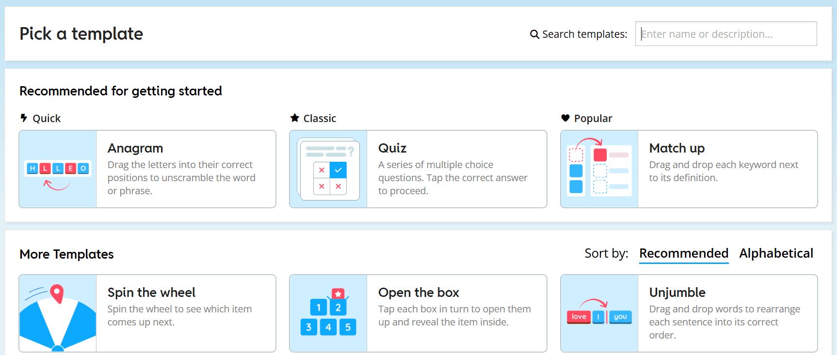 tính năng tài Khoản Wordwall