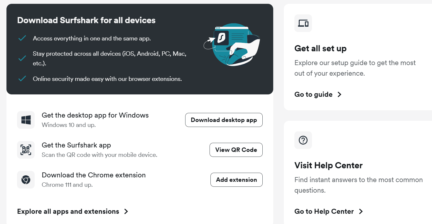 tính năng tài khoản Surfshark VPN