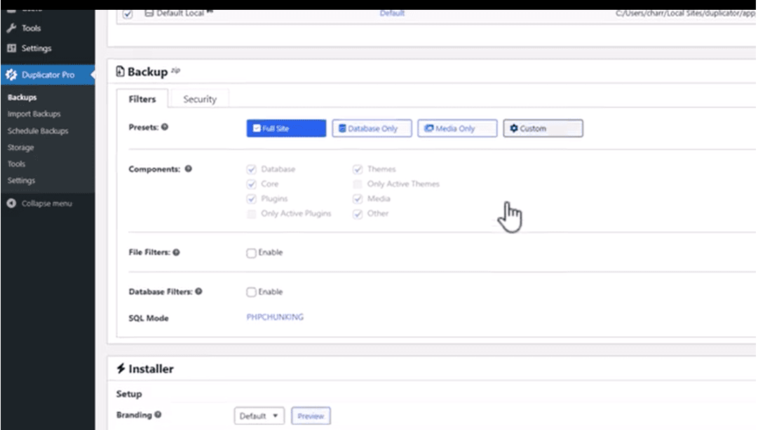 Giao diện Duplicator Pro