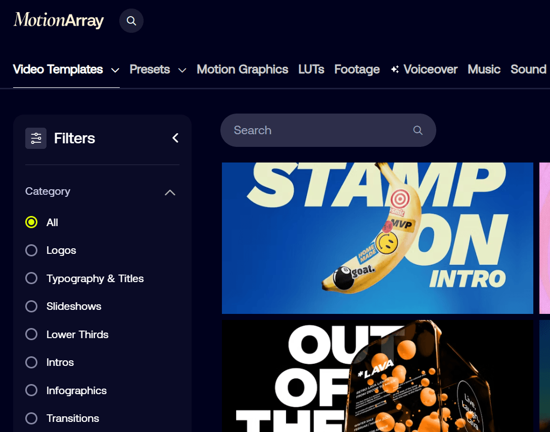 giao diện Motion Array Premium