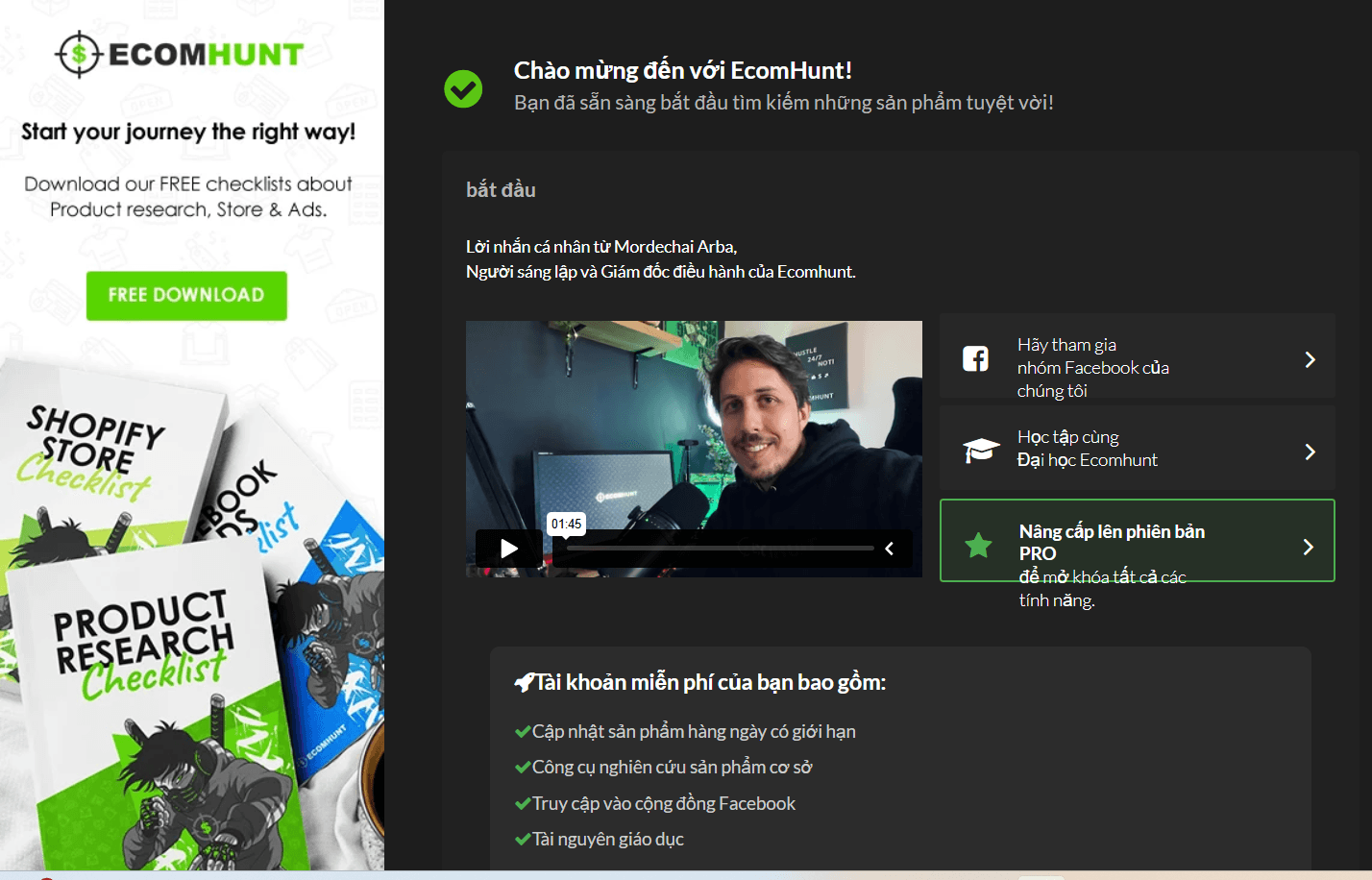 giao diện Ecomhunt 