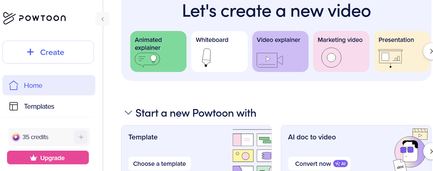 tính năng tạo video của tài khỏan Powtoon AI
