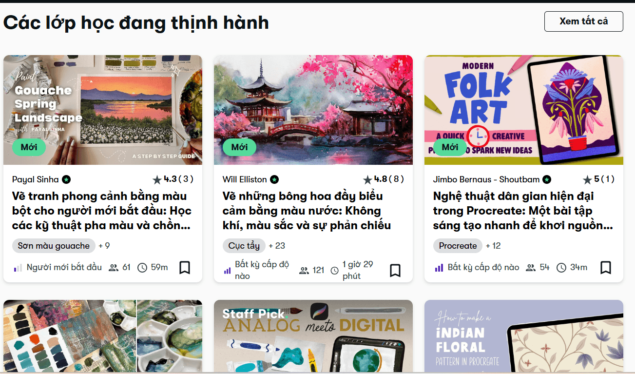 các lớp hàng đang thịnh hành trên nền tảng skillshare