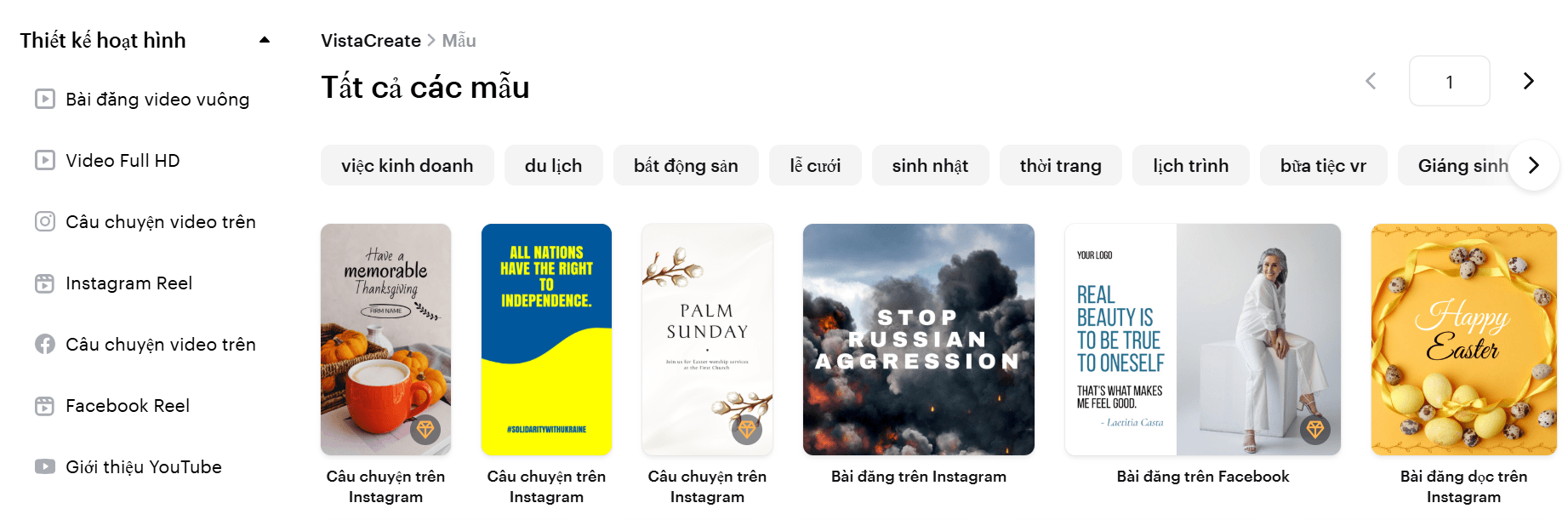 các mẫu thịnh hành của Crello