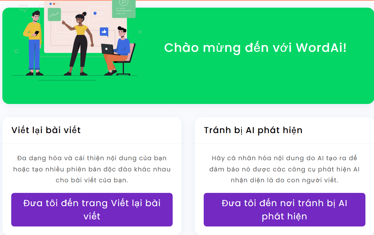 giao diện tài khoản WordAi