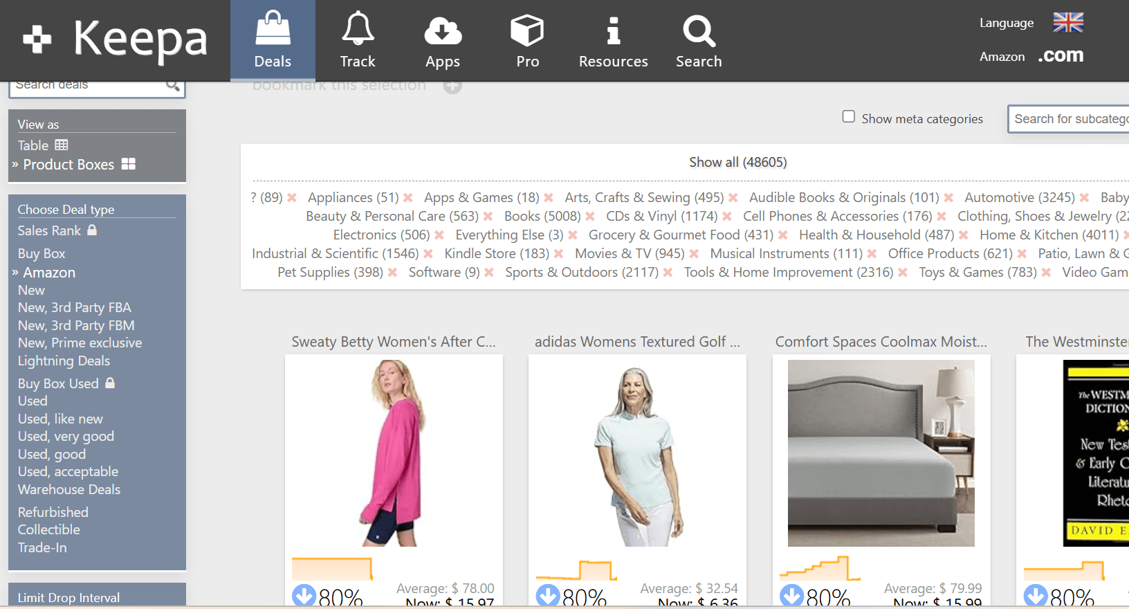 giao diện tài khoản keepa