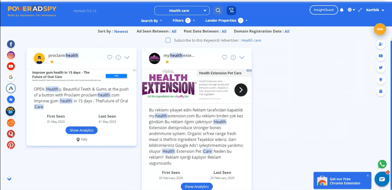 PowerAdSpy giúp phân tích quảng cáo