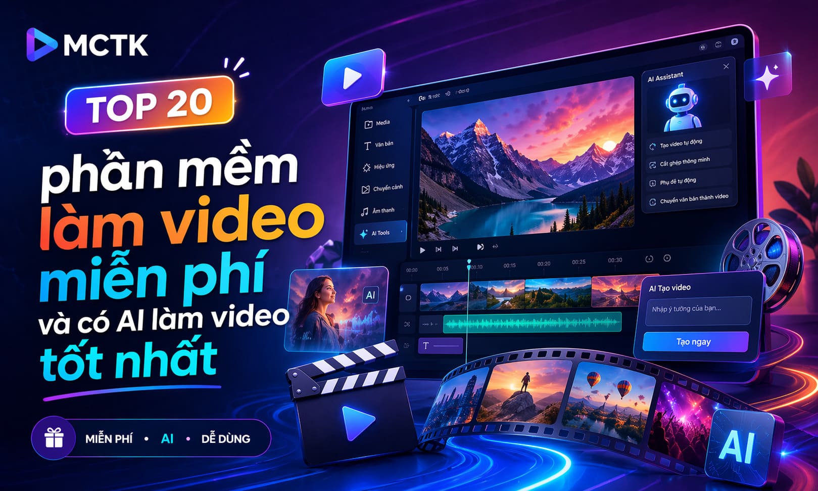 Top 20 phần mềm làm video miễn phí và có AI làm video tốt nhất hiện nay